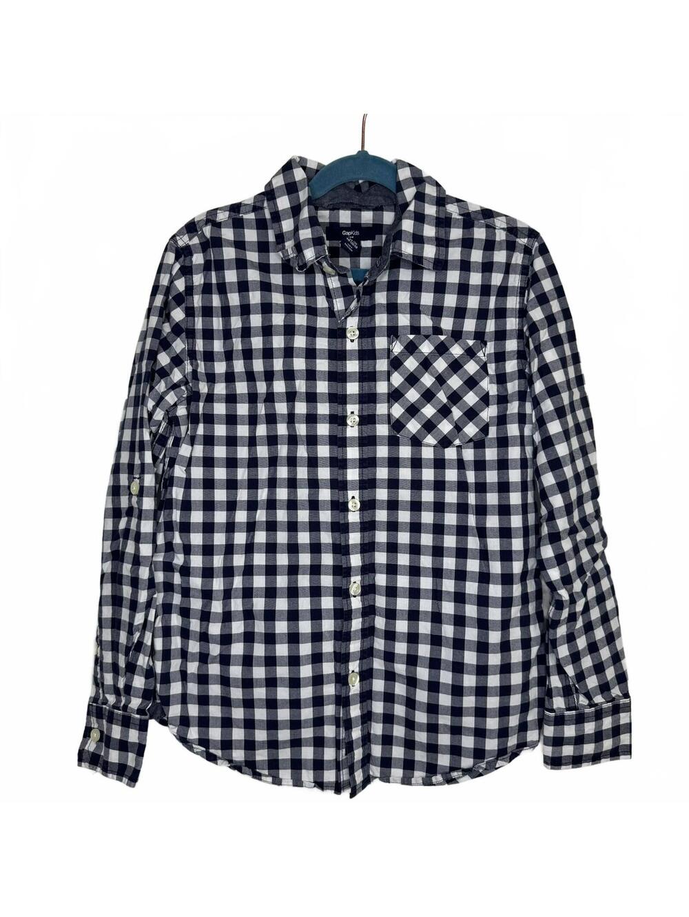 GapKids Boys Navy and White Checkered Button-Up Shirt Size M